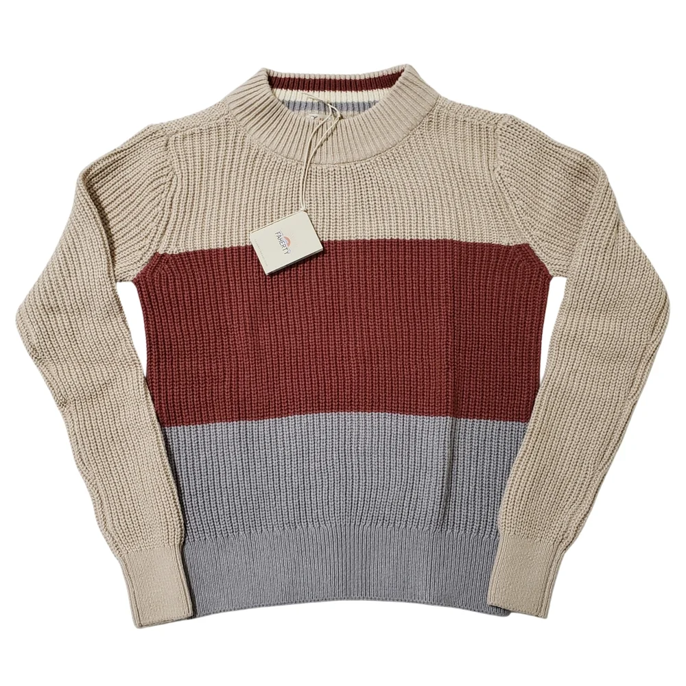 Faherty Cozy Cotton Crew Neck Autumn Color-Block Sweater Women Medium, XL $168